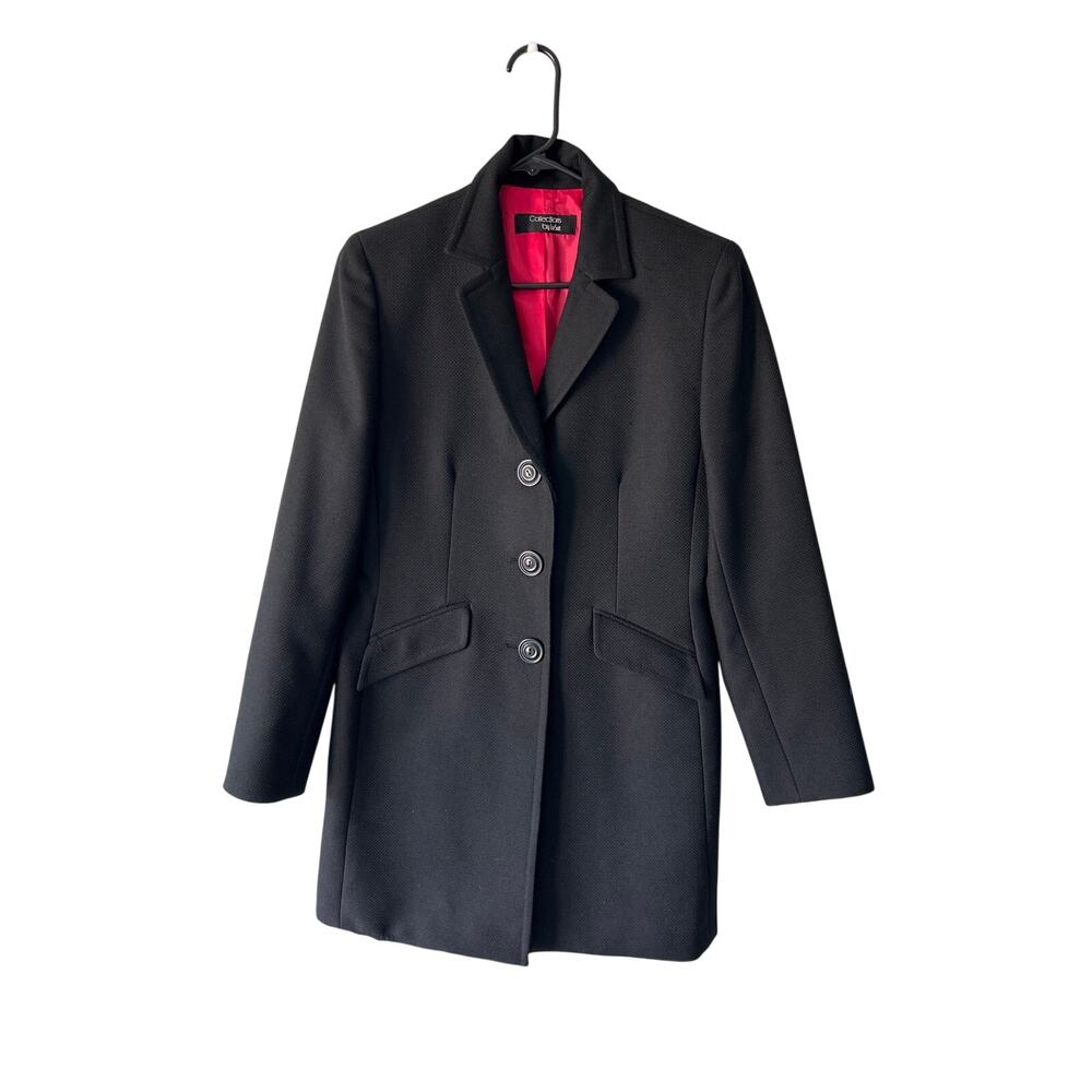 VTG Collections by Le Suit Black Long Blazer Coat with Hot Pink Lining XS